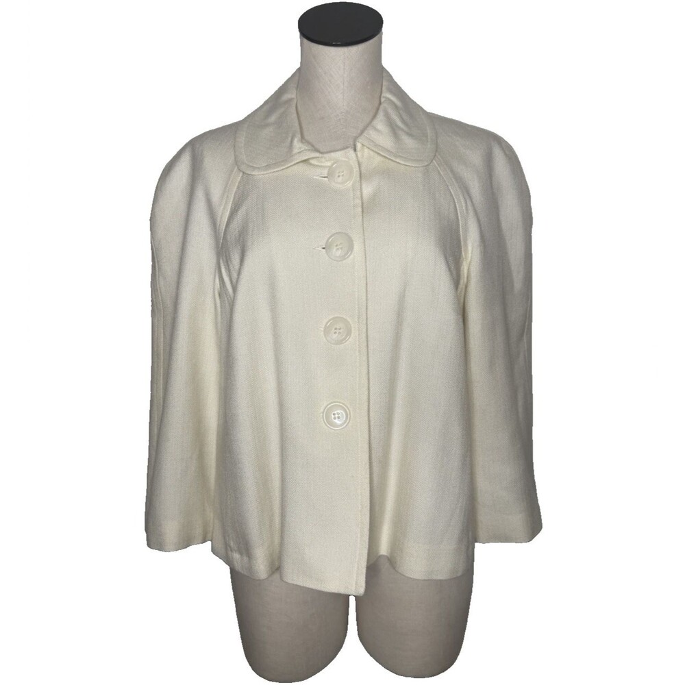 Briggs New York Jacket Women’s Size 14 Ivory Button up Blazer Wool Blend Lined